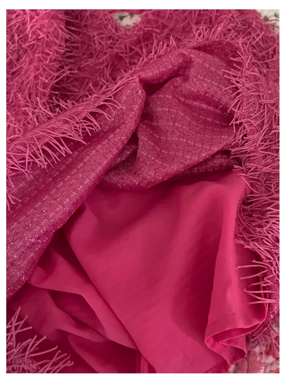 🟠NWT MAIN STRIP Feather-Textured Spaghetti Strap Mini Dress in Barbie Pink - Picture 6 of 7